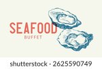 Hand drawn sketch seafood vector vintage illustration of oysters. Vintage retro banner. Menu design