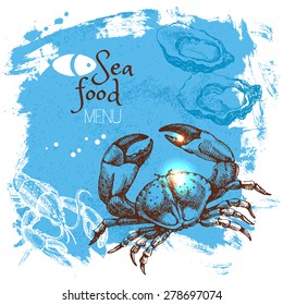 Hand drawn sketch seafood vector illustration. Sea poster background. Menu design