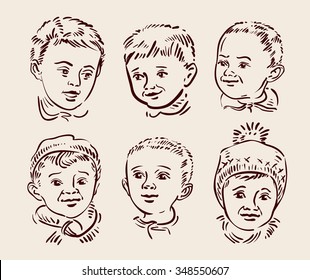 Hand drawn sketch set children. Vector illustration