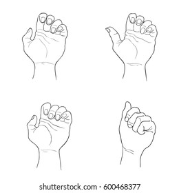 Hand Drawn Sketch Set of Clenched Fists Raised Up and Giving Gesture in The Air, Showing Success, Victory, Harmony or Defiance Isolated on White Background.