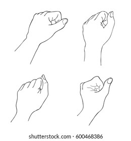 Hand Drawn Sketch Set of Clenched Fists Raised Up in The Air, Showing Success, Victory, Harmony or Defiance Isolated on White Background.
