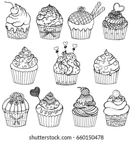 Cup Cake Set Decorated Cupcakes Hearts Stock Vector (Royalty Free ...