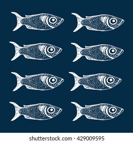 Hand drawn sketch set of fish vector illustration