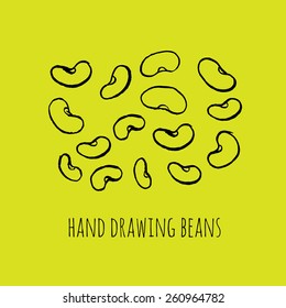 Hand drawn sketch set green beans vegetable - eco food vector ink illustration  