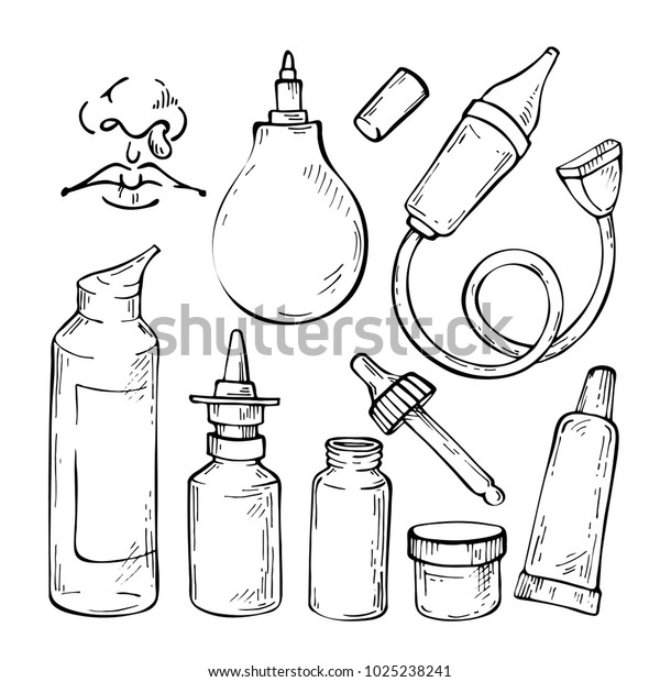 Hand Drawn Sketch Set Medicines Colds Stock Vector (Royalty Free ...