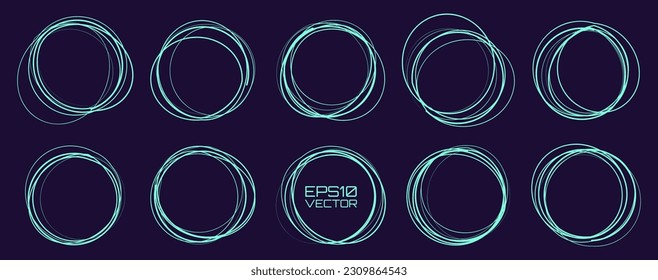 Hand Drawn Sketch Set of Scribble Circles Lines. Doodle Circles for Design Elements, Messages, Notes, Labels.  Pencil or Pen Graffiti Draft Vector Illustration.