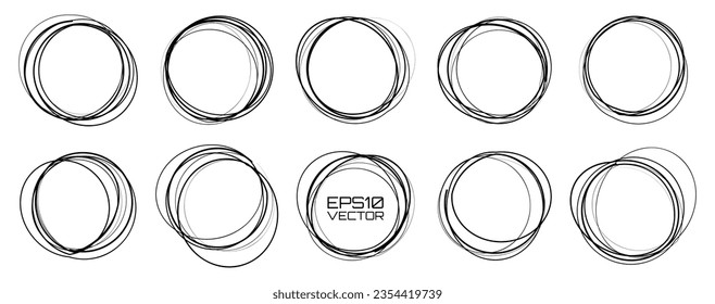 Hand Drawn Sketch Set of Scribble Circles Lines. Doodle Circles for Design Elements, Messages, Notes, Labels. Pencil or Pen Graffiti Draft Vector Illustration.
