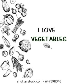 Hand drawn sketch set of vegetables. Vector illustration isolated on white background.