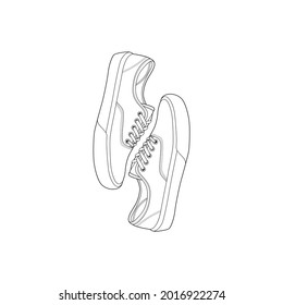 Hand drawn sketch of  shoes, sneakers for summer. Vector stock illustration.