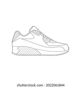 Hand drawn sketch of shoes, sneakers for summer. Vector stock illustration.