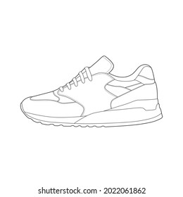 Hand drawn sketch of shoes, sneakers for summer. Vector stock illustration.