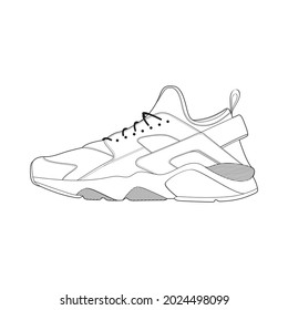 Hand drawn sketch of shoes, sneakers for summer. OutlineVector stock illustration.