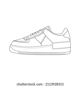 Hand drawn sketch of shoes, sneakers for summer. Vector stock illustration. Sport wear for men and women
