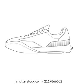Hand drawn sketch of shoes, sneakers for summer. Vector stock illustration. Sport wear for men and women
