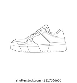 Hand drawn sketch of shoes, sneakers for summer. Vector stock illustration. Sport wear for men and women
