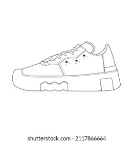 Hand drawn sketch of shoes, sneakers for summer. Vector stock illustration. Sport wear for men and women
