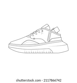 Hand drawn sketch of shoes, sneakers for summer. Vector stock illustration. Sport wear for men and women
