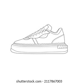 Hand drawn sketch of shoes, sneakers for summer. Vector stock illustration. Sport wear for men and women
