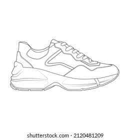 Hand drawn sketch of shoes, sneakers for summer. Vector stock illustration. Sport wear for men and women
