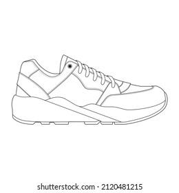 Hand drawn sketch of shoes, sneakers for summer. Vector stock illustration. Sport wear for men and women
