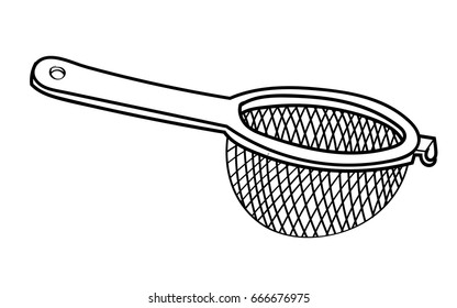 Hand drawn sketch of Sieve isolated, Black and White Cartoon Vector Illustration for Coloring Book - Line Drawn Vector