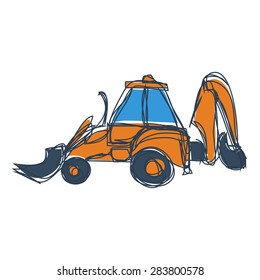 Hand drawn sketch silhouette excavator machine icon. Vector building and constructing illustration.