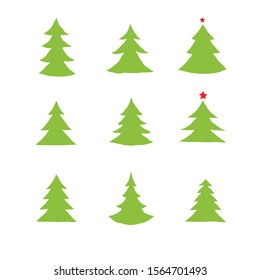 Hand drawn sketch silhouette Set of Christmas tree. Vector illustration icon doodle.