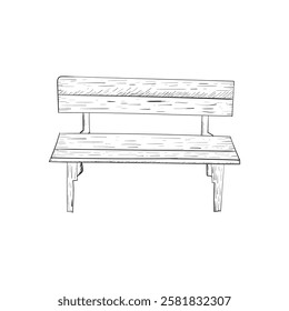 Hand drawn sketch of a simple wooden park bench.