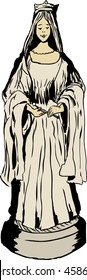 Hand drawn sketch of single queen chess piece over white background