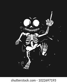 Hand drawn sketch of skeleton, posing, horror, vector illustration