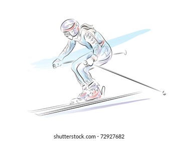 hand drawn  sketch of the skier