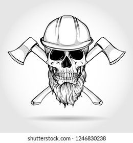 Hand drawn sketch, skull with axes