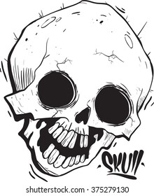 Hand drawn sketch skull. Cartoon illustration. Tattoo style.
