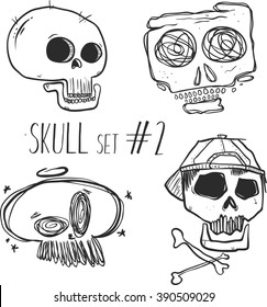 Hand drawn sketch skull. Cartoon vector illustration. Tattoo style.