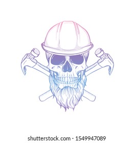 Hand drawn sketch skull with helmet