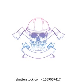 Hand drawn sketch skull with helmet