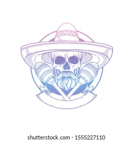 Hand drawn sketch of skull with maracas