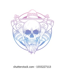 Hand drawn sketch of skull with maracas