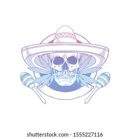 Hand drawn sketch of skull with maracas