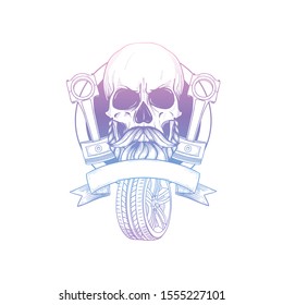 Hand drawn sketch of skull with piston