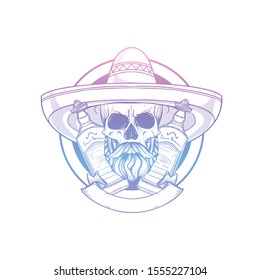 Hand drawn sketch of skull with sombrero