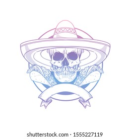 Hand drawn sketch of skull with sombrero