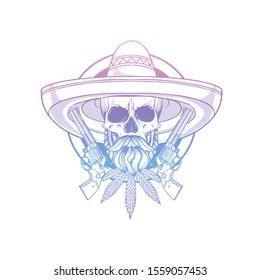 Hand drawn sketch skull with sombrero
