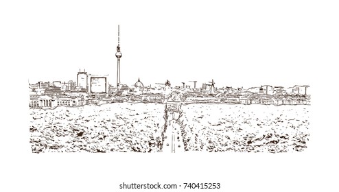 Hand drawn sketch of skyline Berlin, Germany in vector illustration.