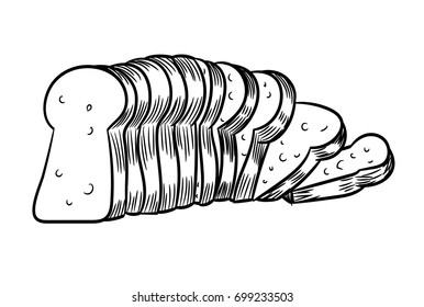 Hand drawn sketch of Sliced Bread, Black and White simple line Vector Illustration for Coloring Book - Line Drawn Vector