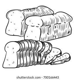 Hand drawn sketch of Sliced Bread, Black and White simple line Vector Illustration for Coloring Book - Line Drawn Vector