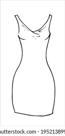 Hand drawn sketch slim short dress. Simple vector isolated outline