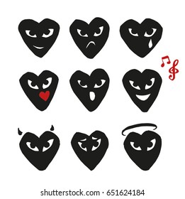 Hand drawn sketch smile heart emoji. Vector illustration.