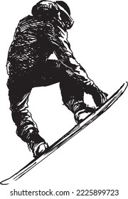 Hand drawn sketch of a snowboarder. Vector illustration.