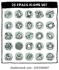 Hand Drawn Sketch Space astronomy Icon Set